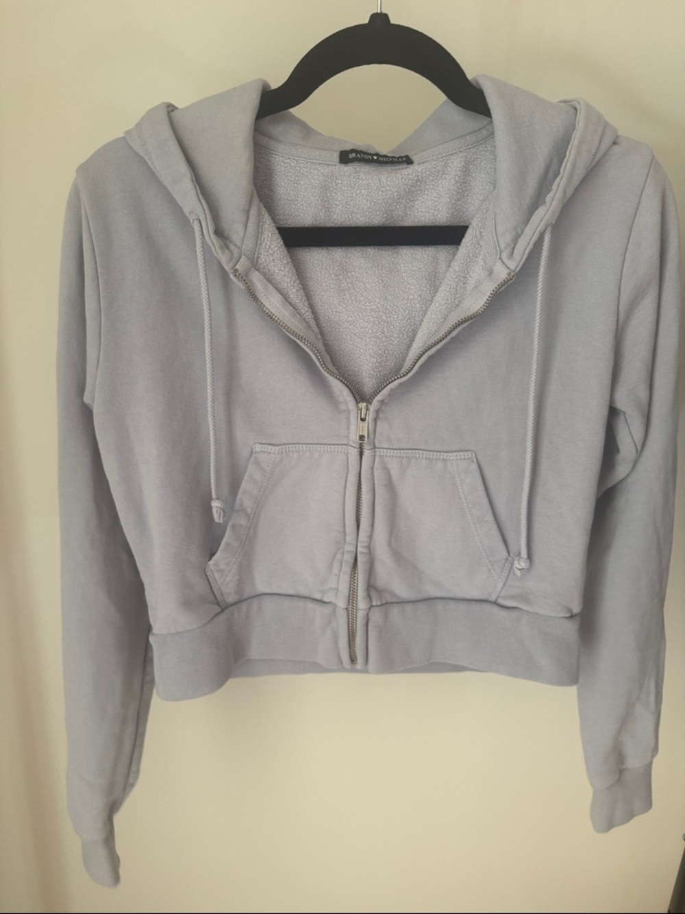 Brandy Melville Light Gray/blue Cropped Zip Hoodie